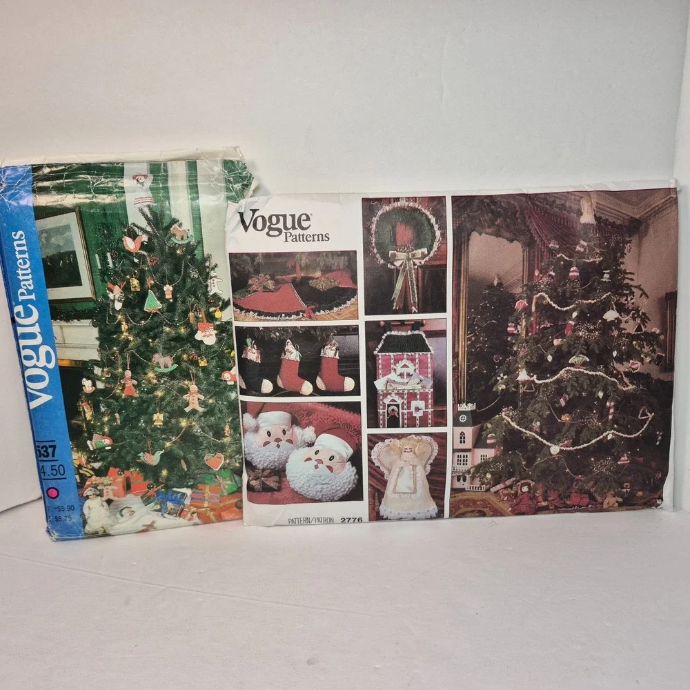 Vogue Patterns 537 and 2776 Christmas Ornaments Stockings Tree Skirt Angel Etc.